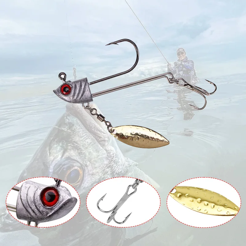 WEIHE, 1 Uds., anzuelo con cabeza de plomo tipo pez, picado 7g10g17g, anzuelo doble con ranura para sangre, anzuelo Luya con lentejuelas de hoja de sauce - imagen 2