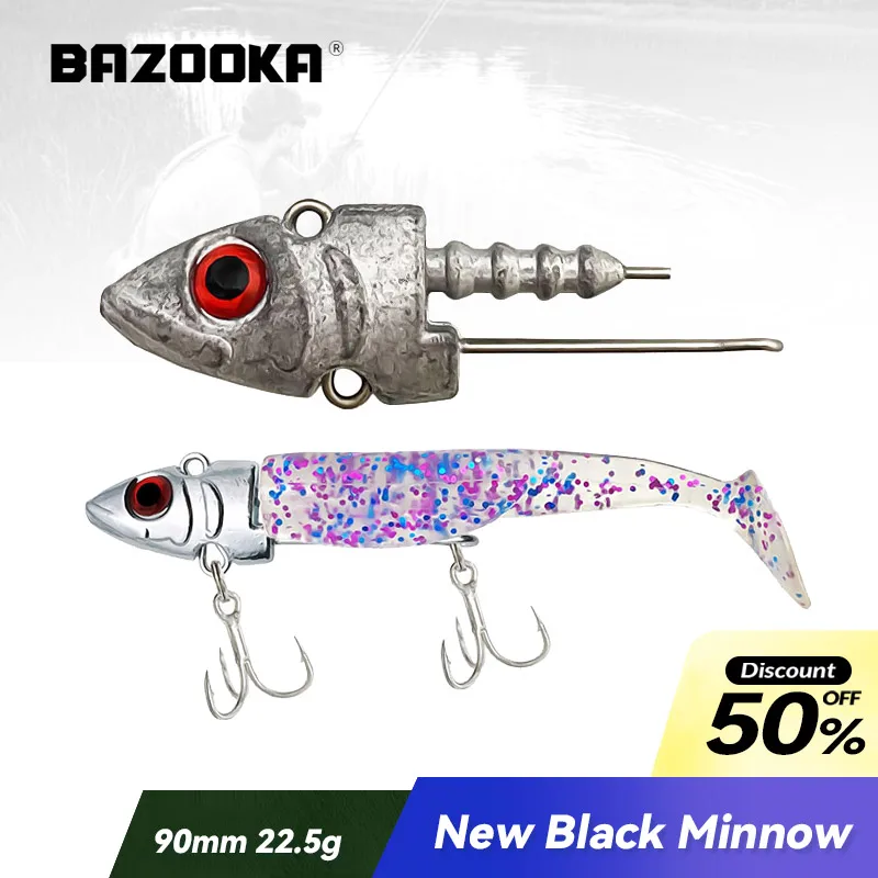 Bazooka-señuelo suave para pesca de pececillo negro, plantilla con cabeza de plomo, Wobbler Swimbait, perca de cola en T de silicona, Leurre Jighead, Lucio lento, invierno