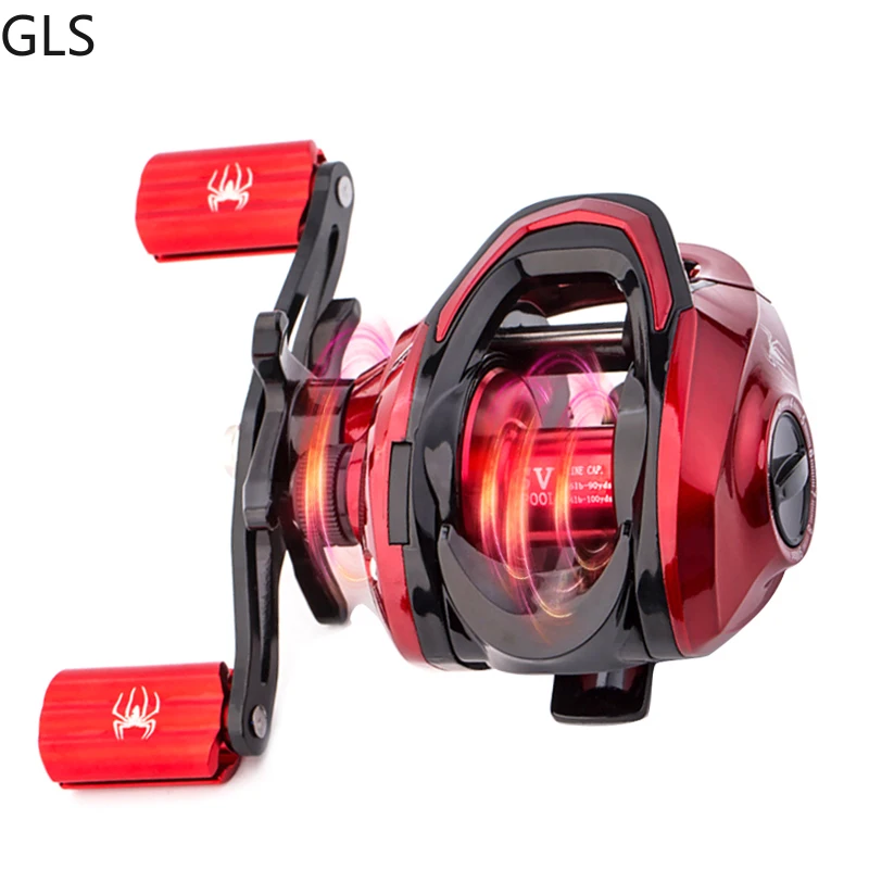 Carrete de pesca Baitcasting de aleación de aluminio para agua salada, rueda de pesca de alta velocidad, 18 + 1BB, negro/rojo, 7,2: 1 - imagen 5