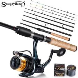 Combo de Pesca giratorio Sougayilang, caña de fibra de carbono ultraligera con carrete de relación de engranaje suave 5,0: 1 con línea libre como regalo de Pesca