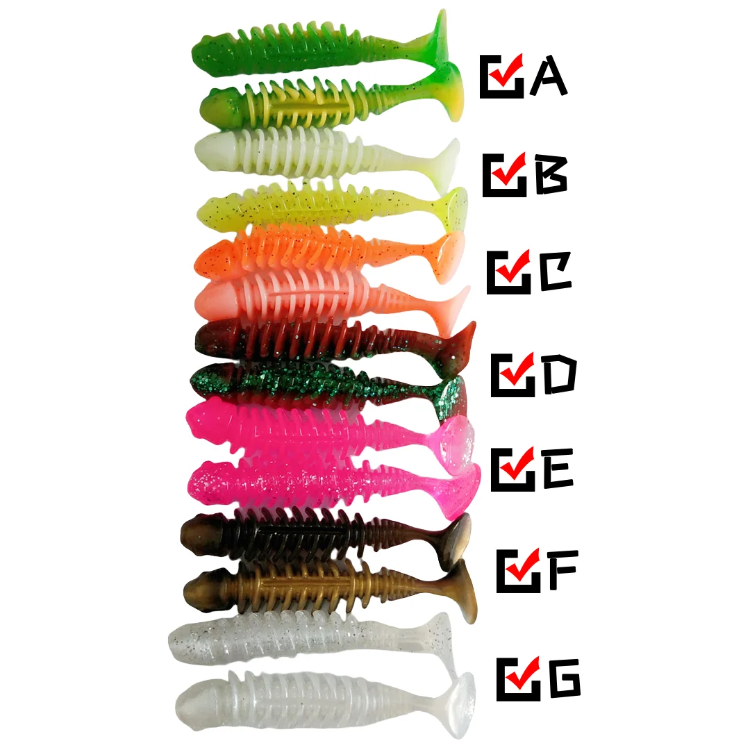70 Uds 4cm/5cm/6,5 cm cola en T cebo suave lubina señuelo de pesca de imitación para perca y lubina en lagos y reservas - imagen 2