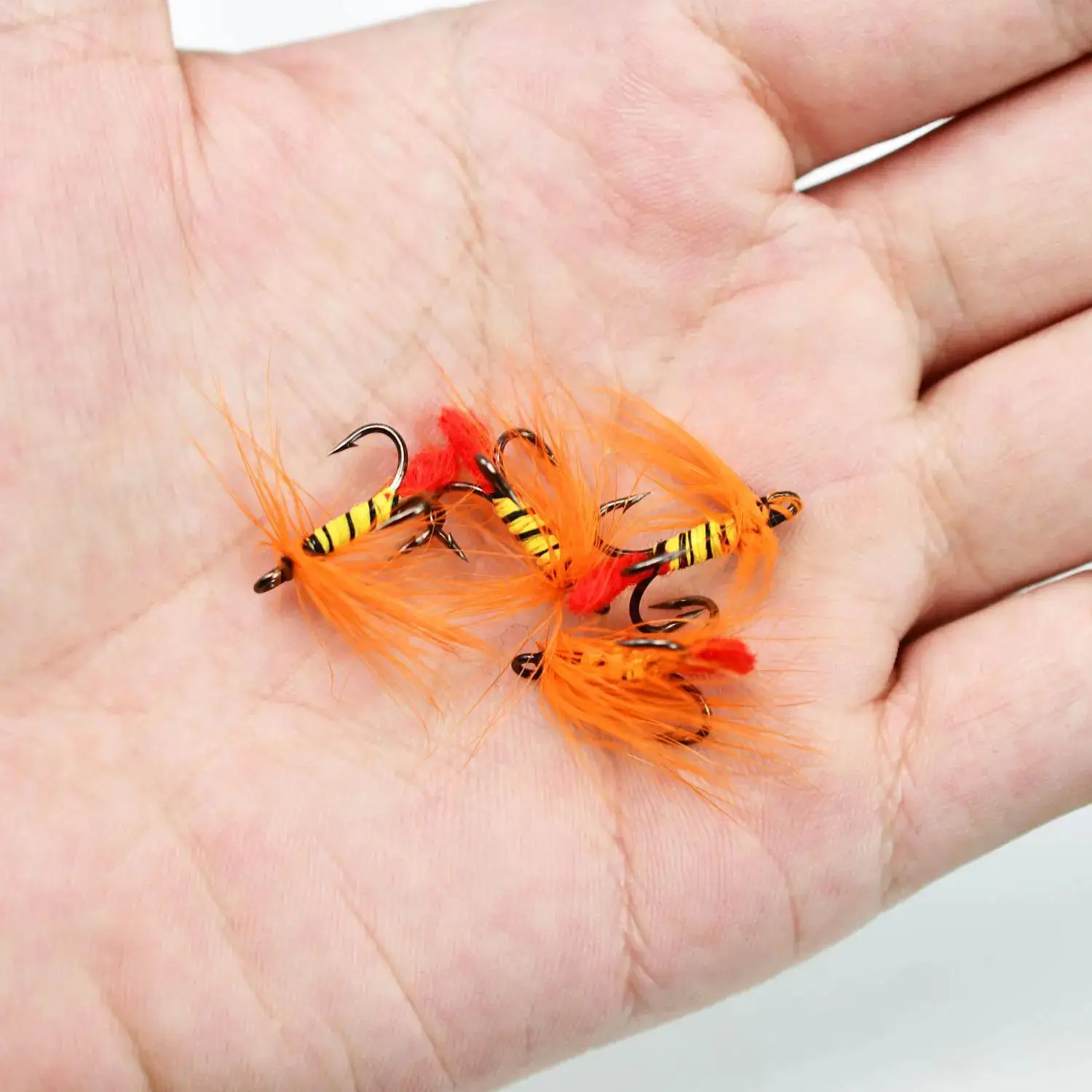 Anzuelos triples mosca 3X naranja – cebra negra cuerpo amarillo - imagen 4