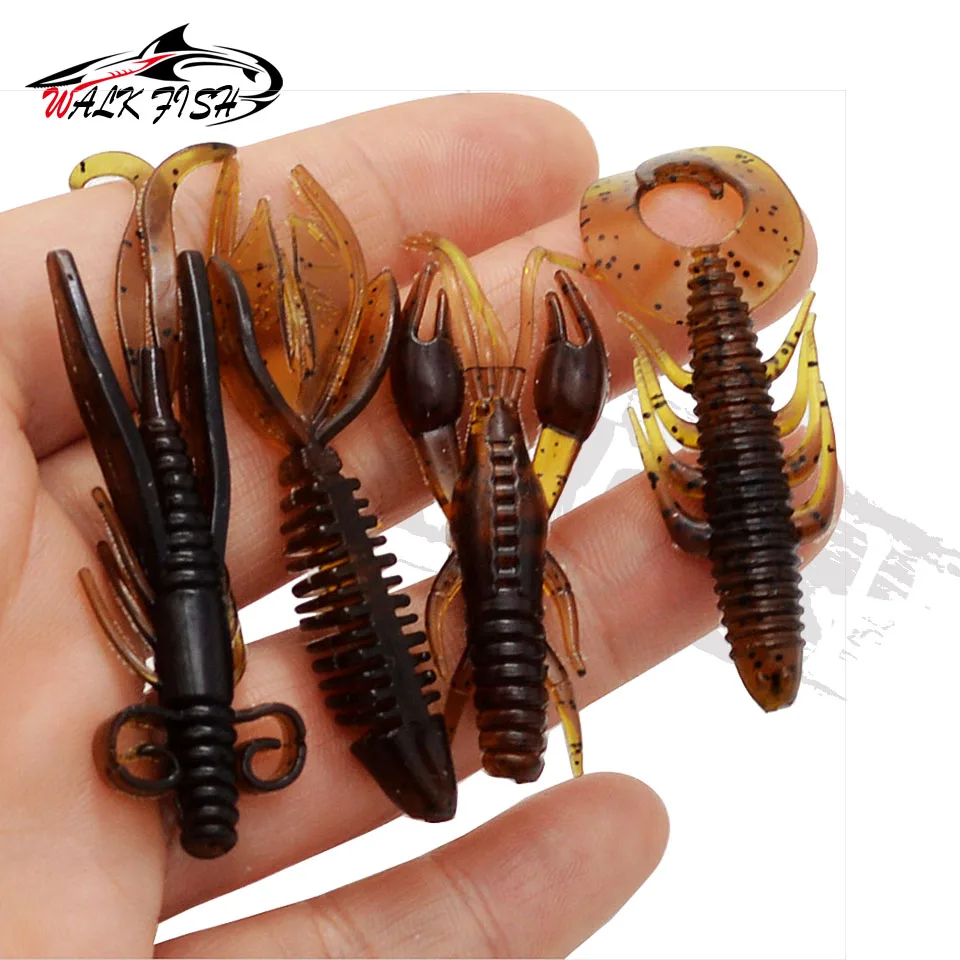 WALK FISH 4 unids/lote gusanos señuelo de pesca en forma de Wobblers conjuntos señuelo de camarones cebo de silicona Wobbler para curricán aparejos de pesca de lubina - imagen 4