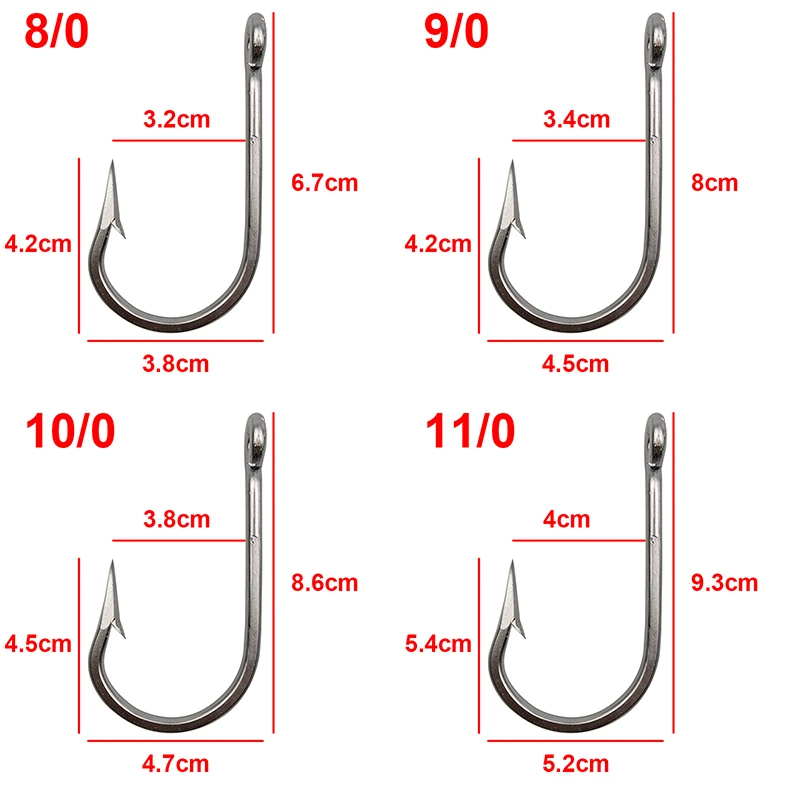 10 Uds 7732 anzuelos de pesca de acero inoxidable afilados, cebo de atún grande y grueso, tamaño 5/0 6/0 7/0 8/0 9/0 10/0 11/0 12/0 - imagen 4