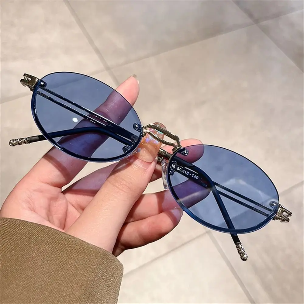 Gafas de sol Punk sin montura a la moda, protección UV400 de Metal, tonos sin marco, lentes degradados, gafas de sol ovaladas para mujeres y hombres - imagen 3