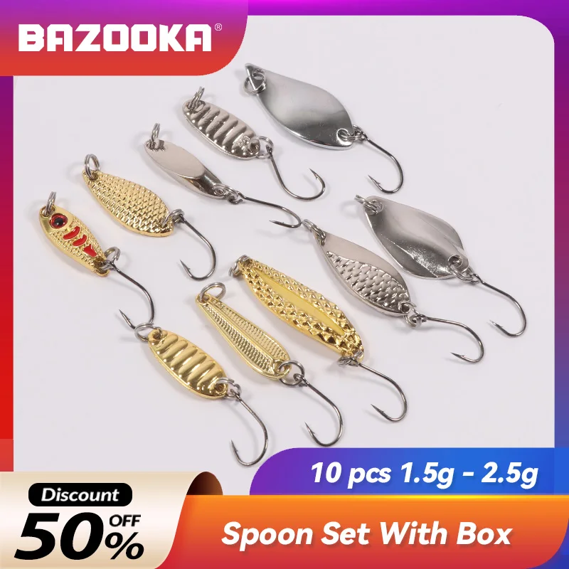 Bazooka-Juego de Señuelos de Pesca con cuchara, Spinner de Metal, cebos duros para trucha, lentejuelas coloridas, Paillette, Lucio, perca, invierno con caja - imagen 2