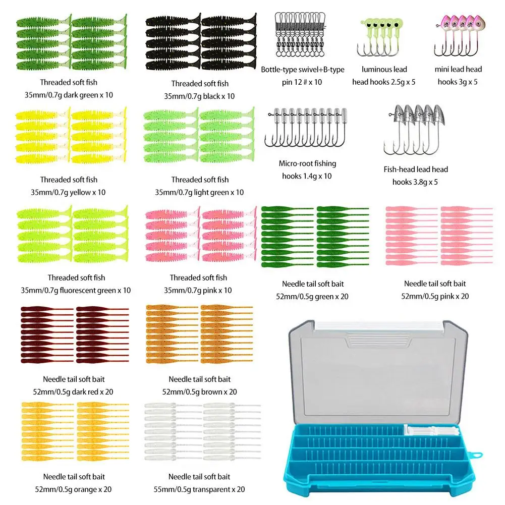 Juego de cebos blandos con gancho para agua salada, Kit de señuelos de pesca de agua dulce, regalo perfecto para pescadores, 216 piezas - imagen 2