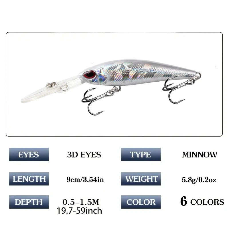 Señuelo de pesca Minnow, 6 uds., fundición larga, agua salada, lubina, cebo duro, pececillo para aparejos de pesca de lubina - imagen 2
