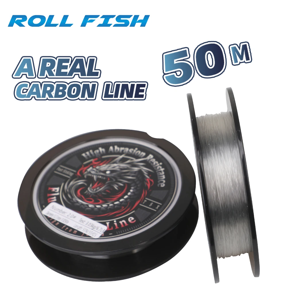 ROLLFISH 1 pieza 100% línea de fluorocarbono, 50 m/55 yardas, 5-24 lb-fluorocarbono súper fuerte y suave para pescar, baja ductilidad, baja memoria