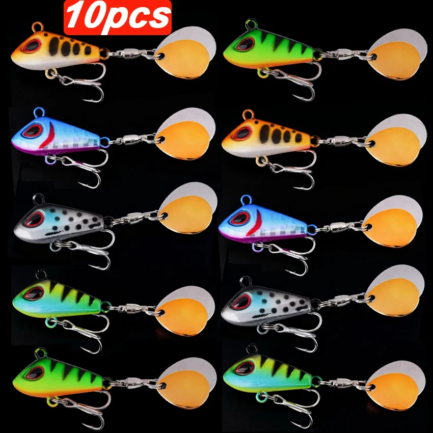 Juego de Señuelos de Pesca de doble lentejuelas VIB de Metal, 10 Uds., 8g, 12g, 15g, 20g, 28g, Pin de aparejos de pesca, Crankbair, Spinner de vibración, cebo que se hunde - imagen 4
