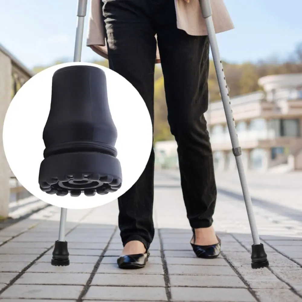 Almohadillas inferiores antideslizantes para bastón de muleta, Protector de punta de bastón de goma negro, resistente al desgaste, 16/19/22mm, 2 uds. - imagen 5