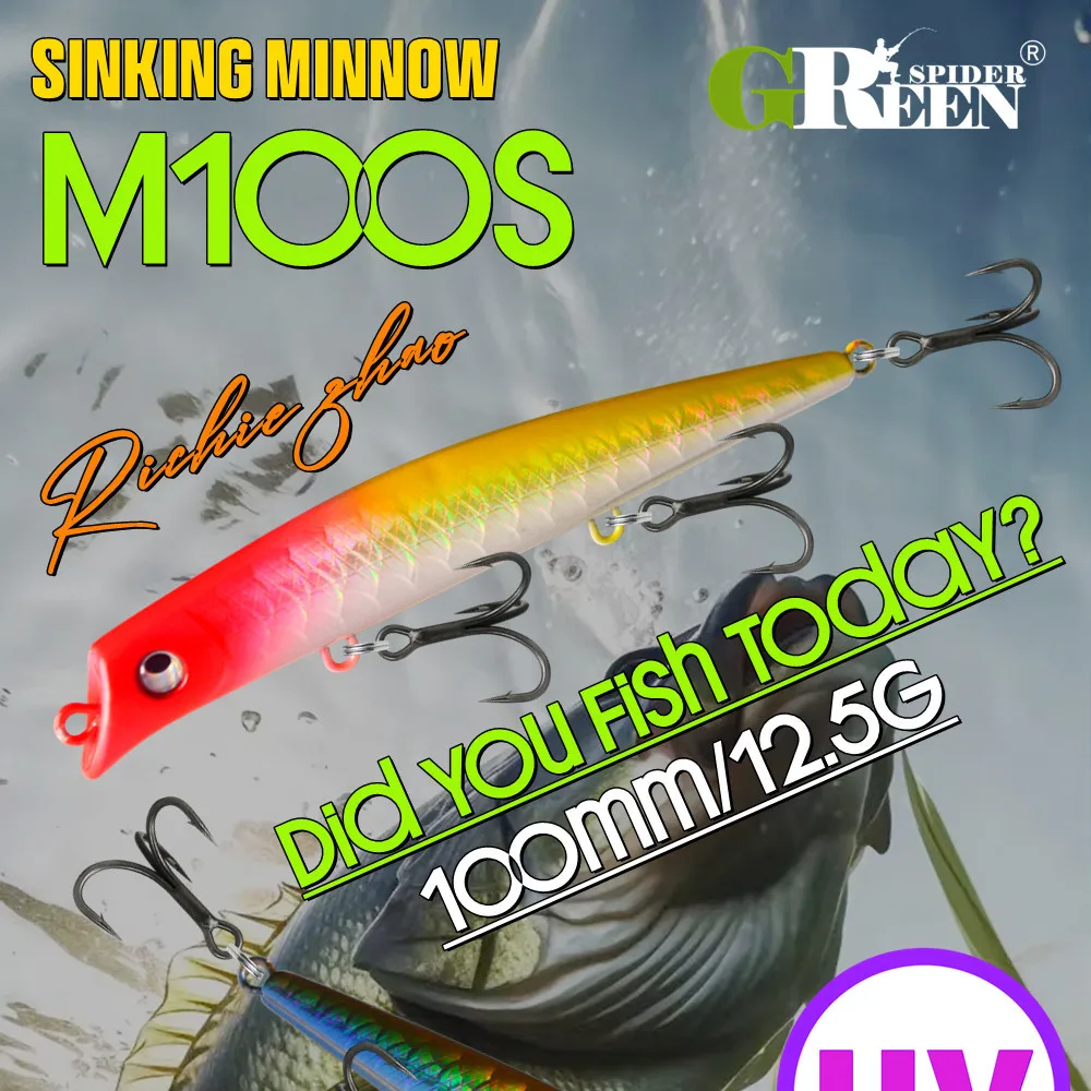 GREENSPIDER-Señuelos de pesca de pececillo que se hunden, 100mm, 12,5g, Jerkbait, Lucio, Carkbait, Wobblers, Swimbait, cebo duro profesional - imagen 3