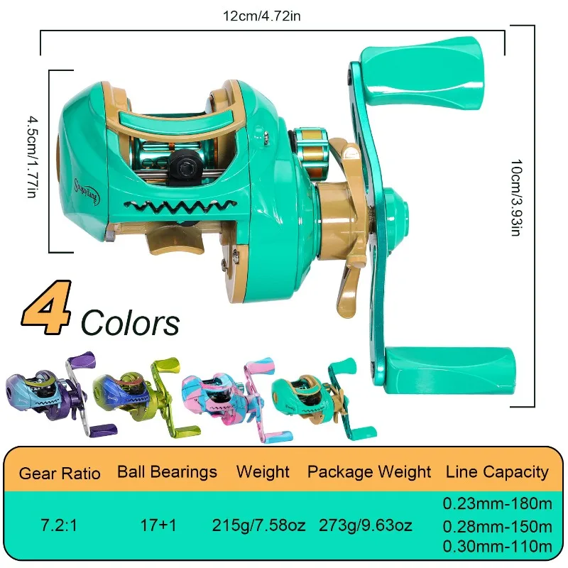 Carrete de pesca Sougayilang Baitcast 7,2: 1 relación de engranaje arrastre máximo 8kg carrete de Baitcasting multicolor con carrete de aluminio carrete de agua dulce - imagen 2