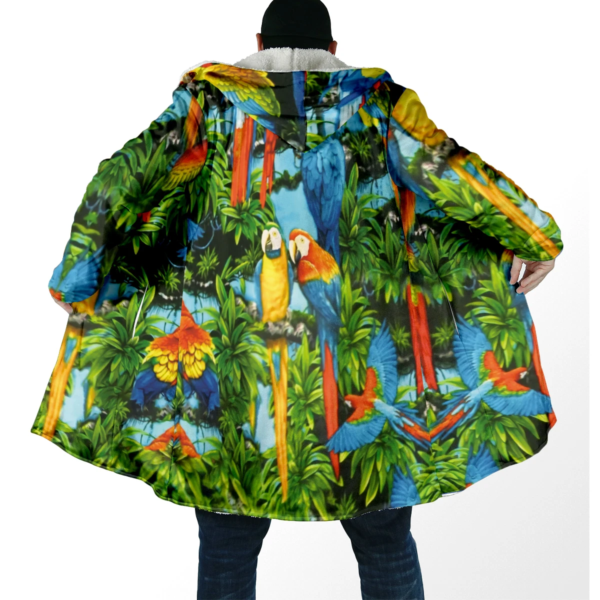 2025 capa de moda de invierno para hombre, diseño fresco de pájaros rojos, capa con capucha de lana gruesa con estampado 3D, capa cálida informal Unisex DP108 - imagen 2