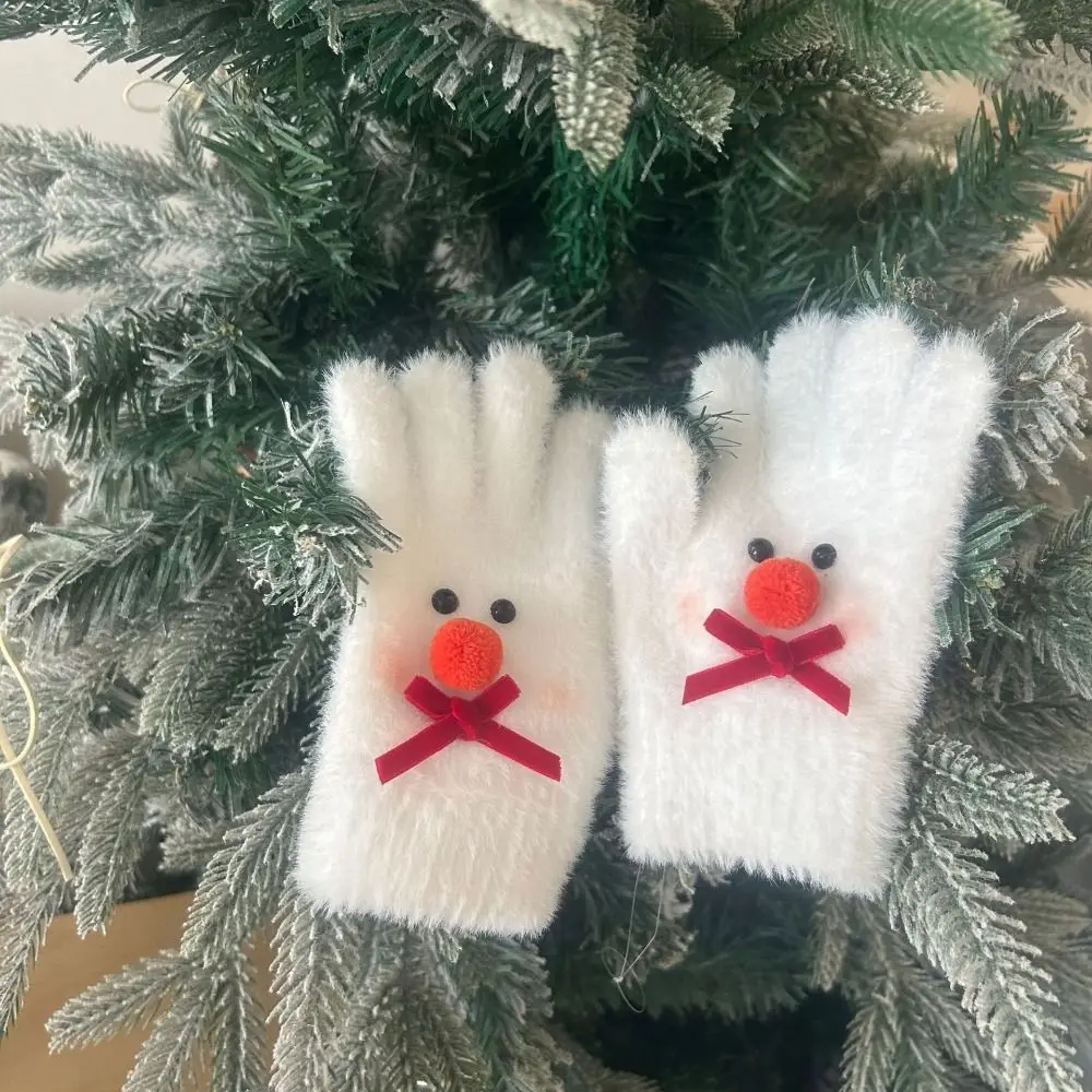 Guantes de felpa de muñeco de nieve para mujer, manoplas cálidas con pantalla táctil de cinco dedos, guantes de ciclismo a prueba de frío con lazo - imagen 5