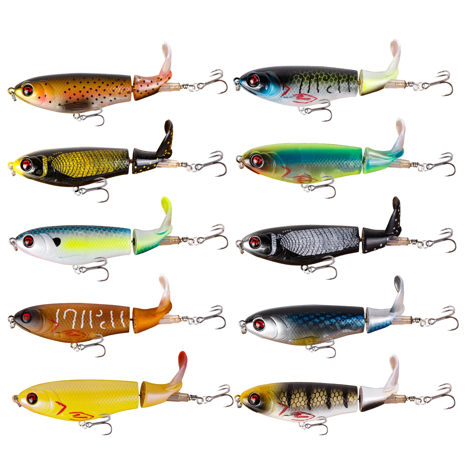 Whopper Popper-señuelo de pesca Topwater, cebo duro Artificial, ojos 3D, Plopper, cola giratoria suave, aparejos de pesca, 10,5 cm, 17g, 1 ud.