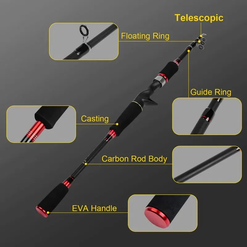 Barra de pesca telescópica ultraligera de fibra de carbono portátil larga para pesca de agua dulce y agua salada - imagen 2