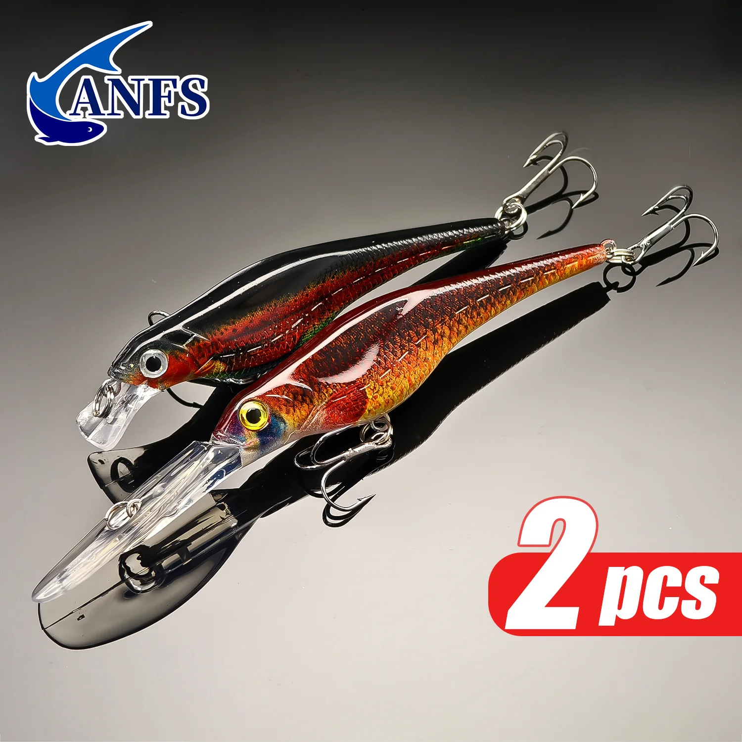 ANFS-Kit de Señuelos de Pesca de pececillo que se hunden, 2 uds., impresión colorida, dos diseños realistas surtidos, perfecto para atrapar peces grandes - imagen 3