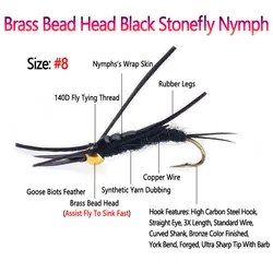 Bimoo Señuelos Ninja Stonefly Trucha Cabeza Latón Hundimiento Rápido