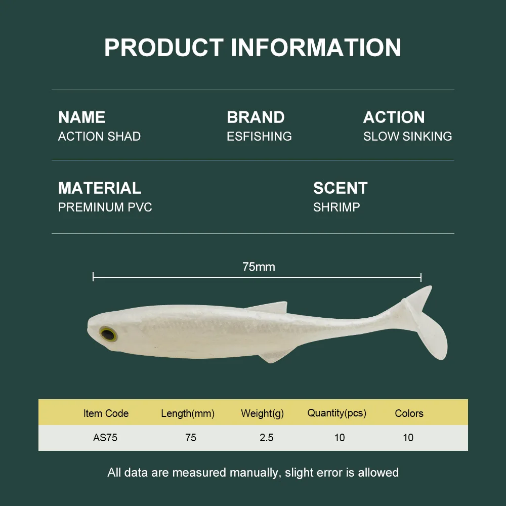 KESFISHING nuevo señuelo suave acción Shad 75mm swimbait cebo de plástico pesca de agua salada perca Lucio trucha - imagen 4
