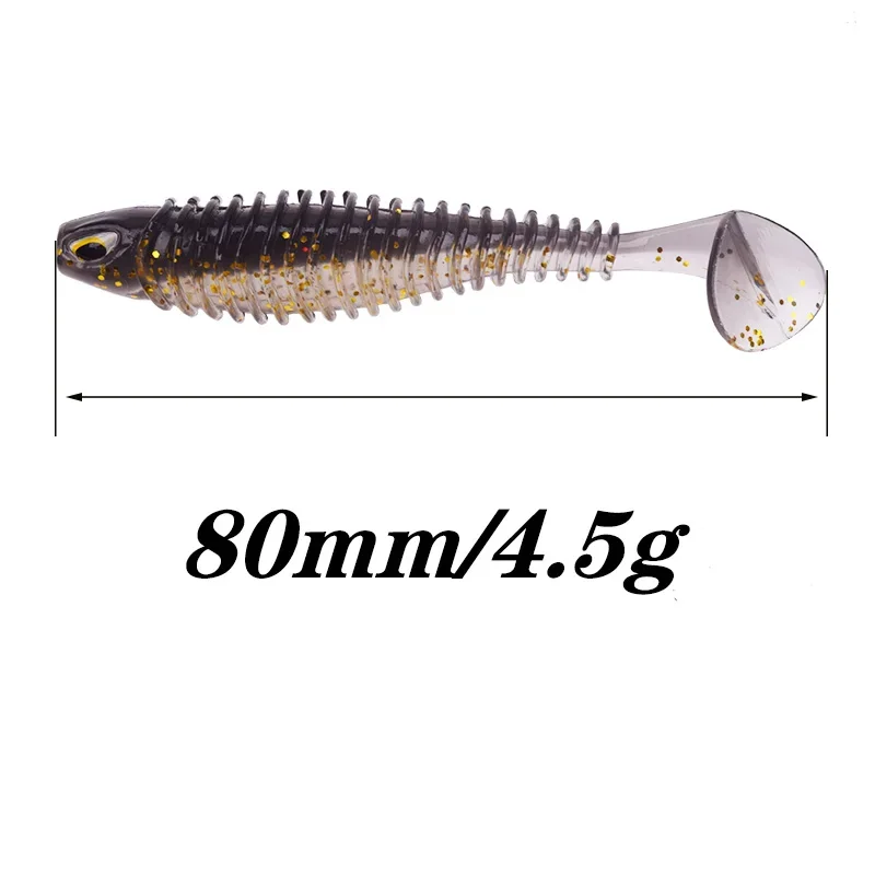 5 uds vientre abierto pez cebo suave de silicona 8cm 4,5g doble Color T cola señuelo de pesca Artificial Swimbait agua dulce aparejos de agua de mar - imagen 2