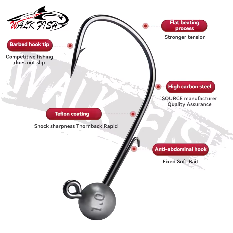 WALK FISH-anzuelo afilado con cabeza de plantilla de plomo, peso en gramos pequeño, 0,6g-3,5g, anzuelo negro, aparejos de pesca reforzados, 5 uds. - imagen 3