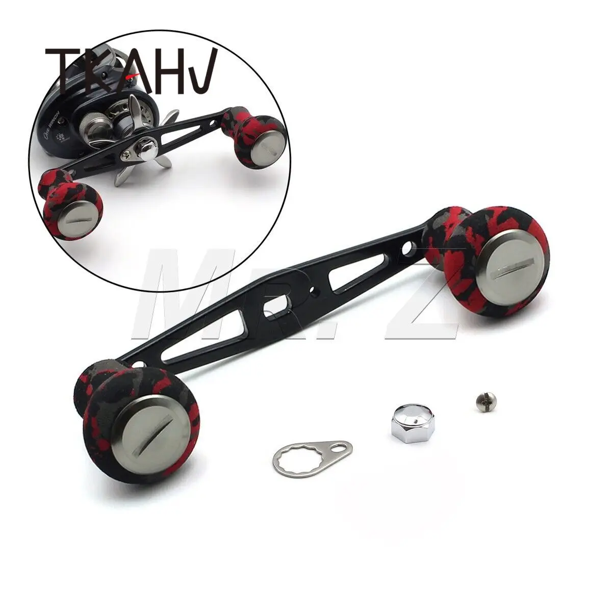 TKAHV-mango de carrete de pesca de fundición eléctrica para Abu Black Max Daiwa Shimano Curado, tambor recto de lubina de perfil bajo rojo - imagen 2