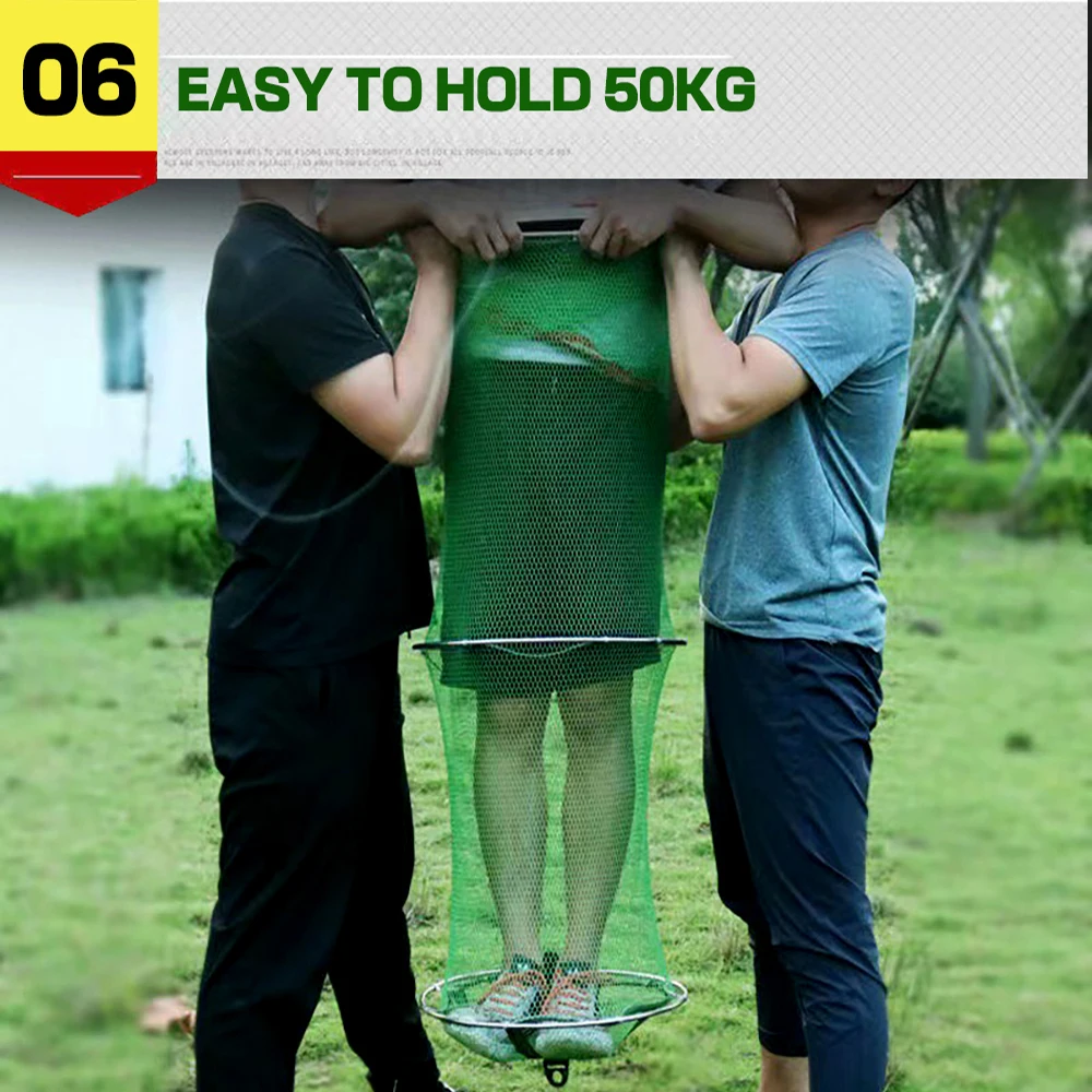 Red de cuidado de pesca con carga de 50kg, cesta de pescado plegable de acero inoxidable, redes de inmersión para mantener los peces vivos en el agua, redes Fyke de almacenamiento grandes - imagen 4
