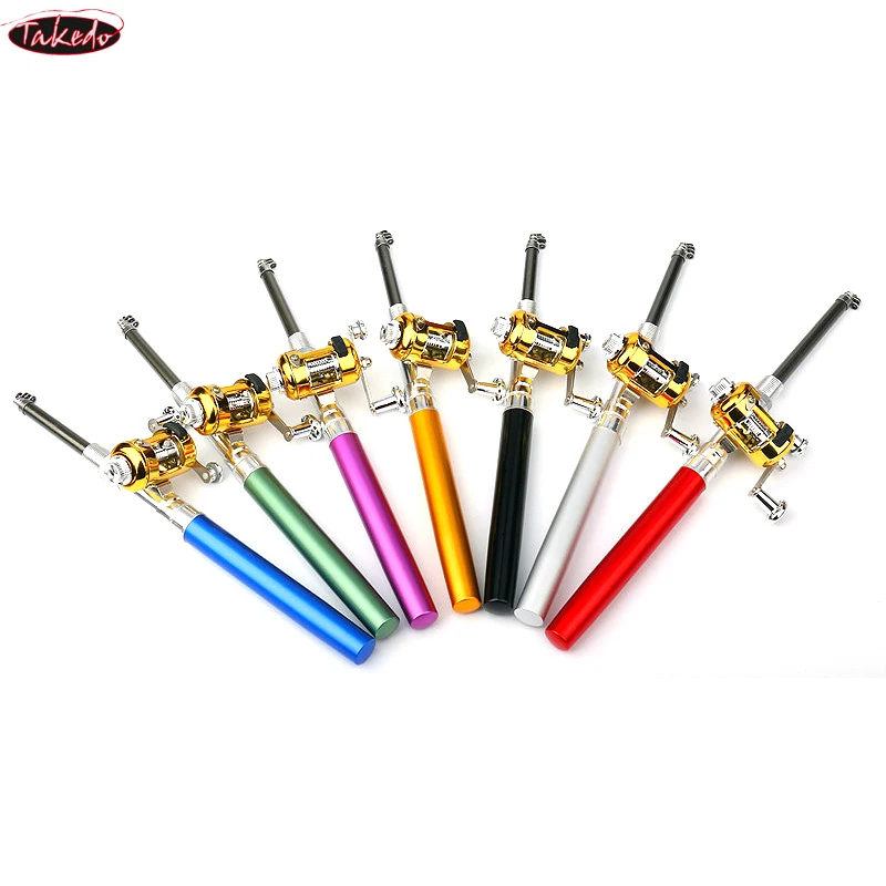 TAKEDO-cañas de pescar en hielo portátiles, forma de bolígrafo, caña de pescar telescópica de viaje, juego de anzuelos de señuelo de línea de carrete, cañas de barco giratorias, - imagen 5