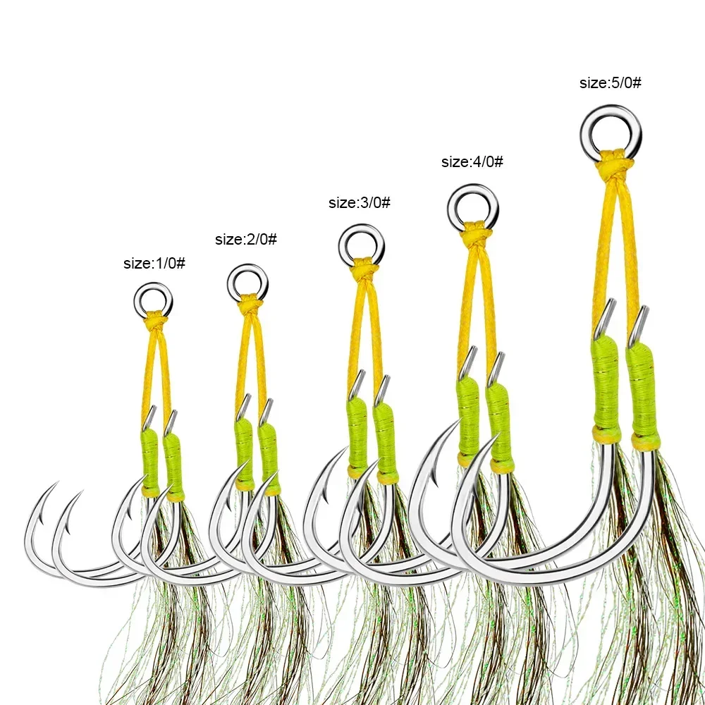 2 par/lote 1/0-5/0 anzuelo de pesca con mosca anzuelo de púas anzuelos dobles afilados con hilo pluma anzuelo de mar aparejos de pesca - imagen 3