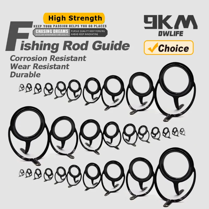 Kit de reparación de guía de caña de pescar de mar negro, juegos de anillos oculares con punta de fundición, construcción de acero inoxidable, 10 ~ 20 piezas, pesca en agua dulce y salada