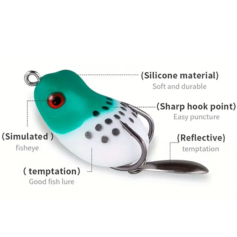 5 unids/caja conjunto de Señuelos de Pesca flotantes de superficie Mini rana trueno con lentejuelas ganchos dobles Swimbait para perca pez negro lubina bagre - imagen 5