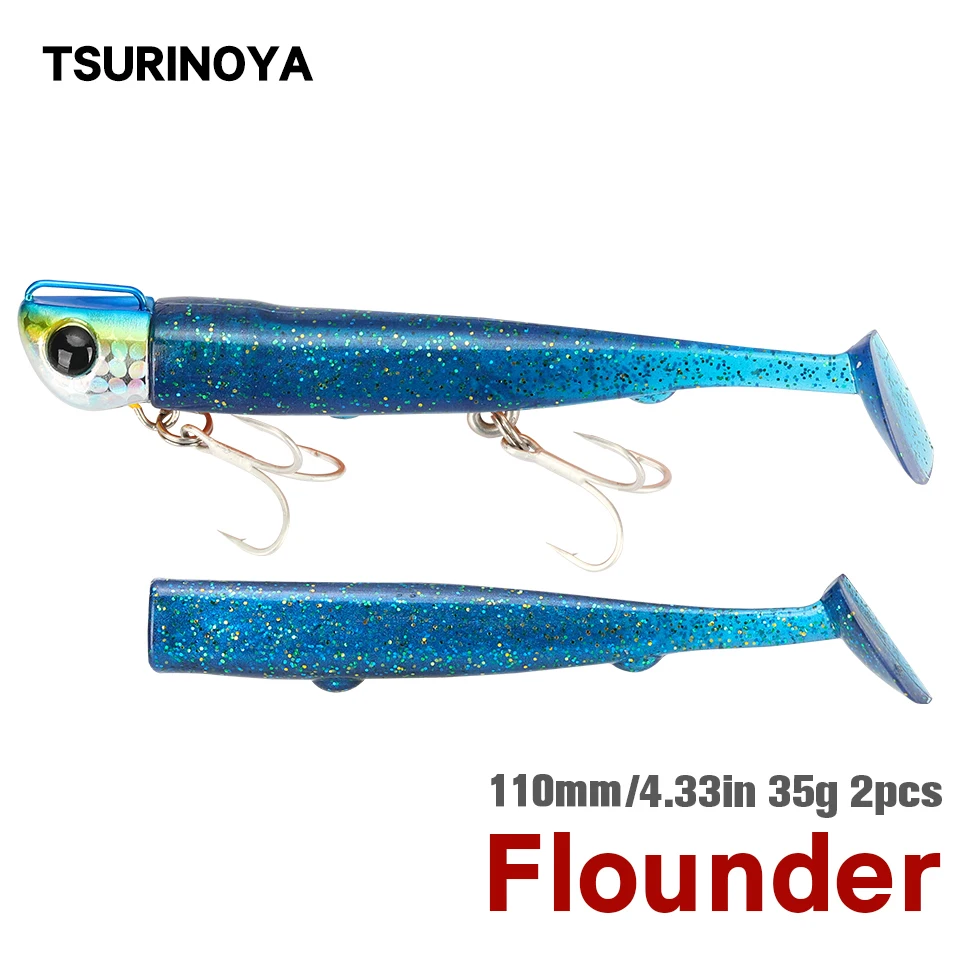 TSURINOYA Jig Head-señuelo suave con cola en T de fundición larga, juego 110mm, 35g, 2 uds., cuerpo señuelo, lengüeta lubina, pesca hundido agua salada - imagen 4