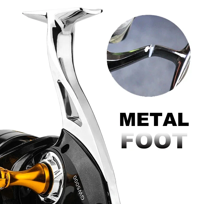 Carrete de pesca de Metal, carrete de aleación, pie de aleación, brazo de Metal, arrastre máximo 21KG, relación de engranaje 5,2: 1, velocidad de giro, carpa para agua salada - imagen 2