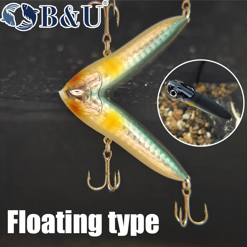 B & U-Señuelos de Pesca de agua salada, lápiz flotante, Stickbait, superficie de agua superior, Walk The Dog, cebos duros Wobblers para lubina y Lucio - imagen 5