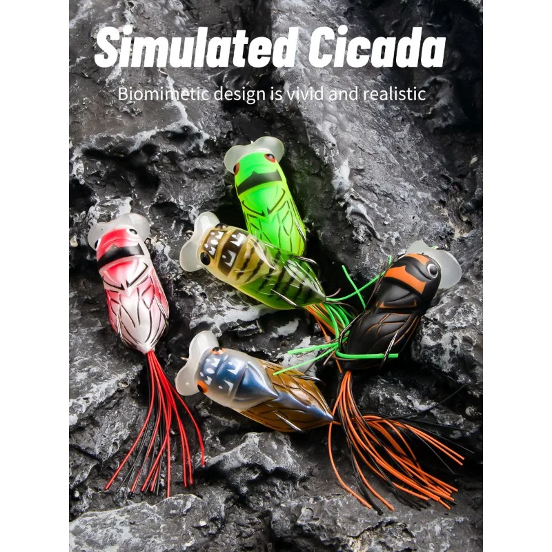 Señuelo Popper de pesca biónico, cebo de cigarra de silicona suave con anzuelos dobles para agua dulce y salada, 6,5 cm/12,5g, 1 Uds.