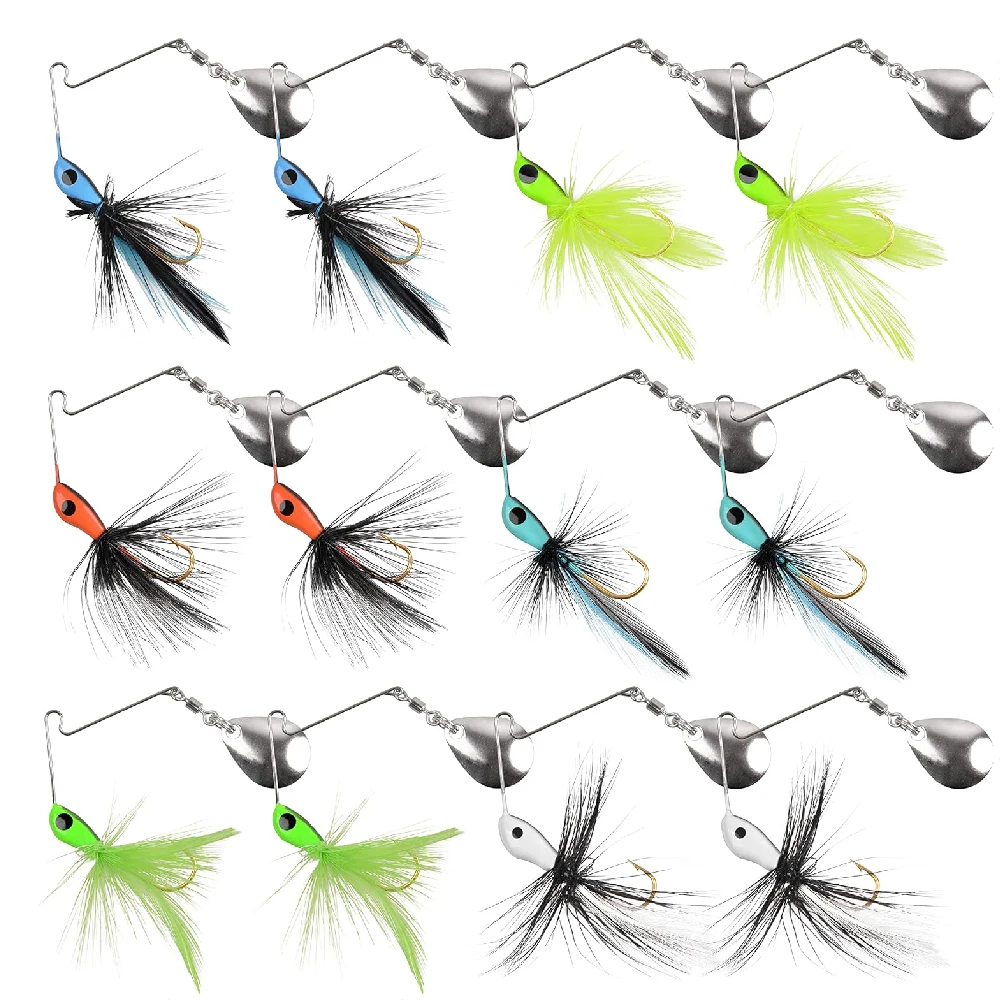 6 uds/12 Uds cebo giratorio señuelo de pesca de lubina plantilla de Metal Mini cebo de gallo cola Spinner señuelo para trucha salmón Panfish cebo Artificial