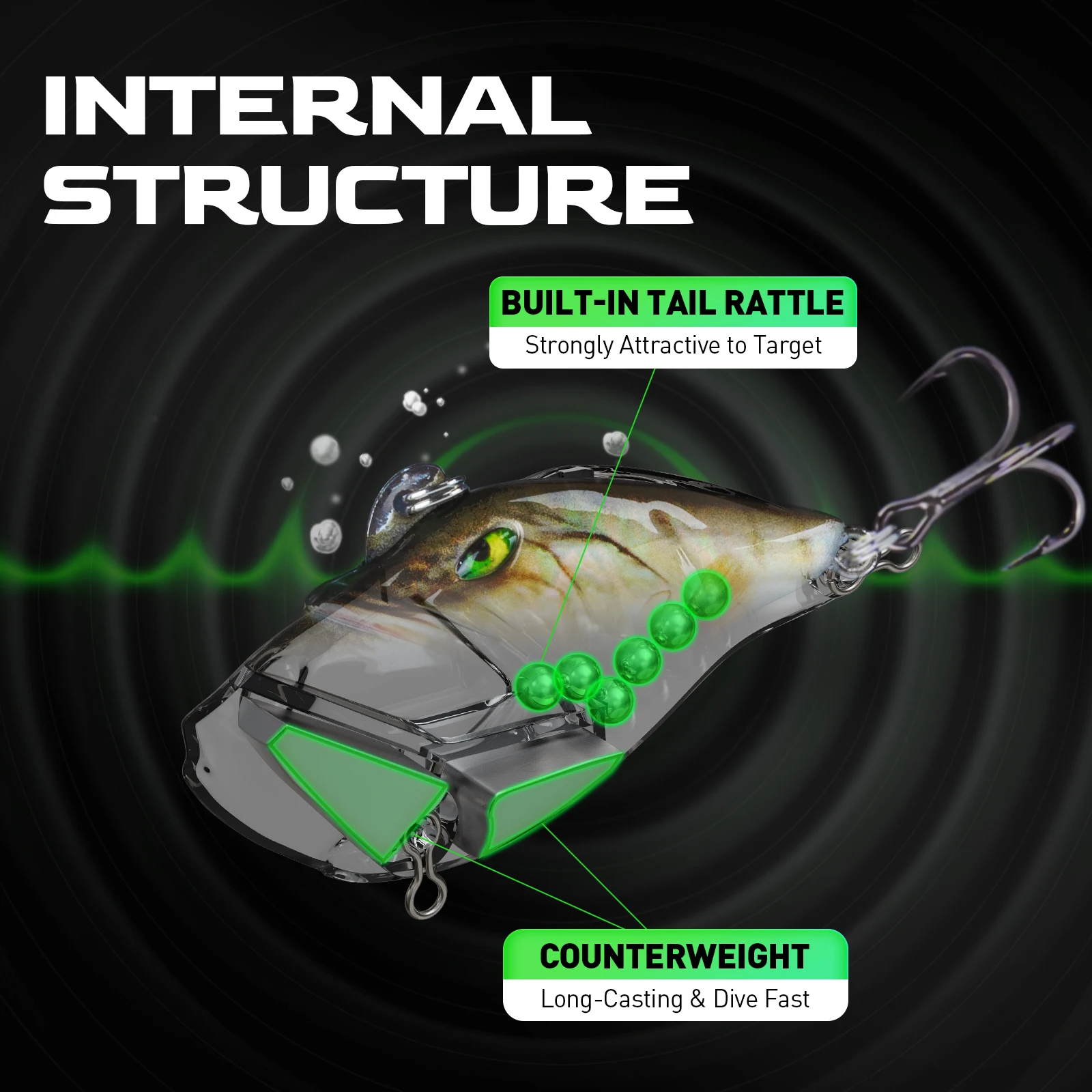 HANDING Señuelos de Pesca Crankbait, anzuelos triples Mustad para lubina, Lucio, aparejos de arrastre, 3 piezas, 15g/5,5 cm, M1, VIB, Lipless - imagen 4