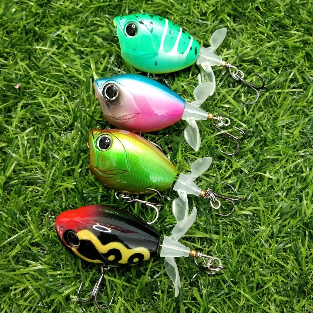 4 Uds 60mm 11g superficie cebo duro lubina cebo falso Popper Topwater señuelo de pesca cebo duro Plopper pesca de cola giratoria