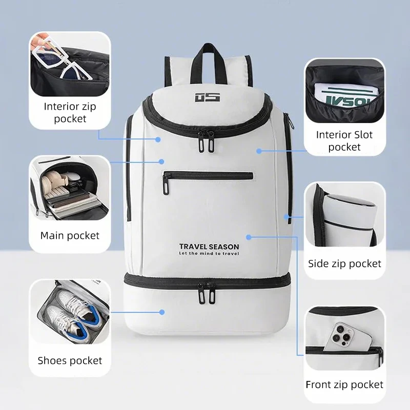 Mochila de escalada con bolsillo para zapatos, portátil, raqueta de bádminton, bolsa de equipaje de viaje, gran capacidad, viaje al aire libre, mochila escolar de fin de semana - imagen 3