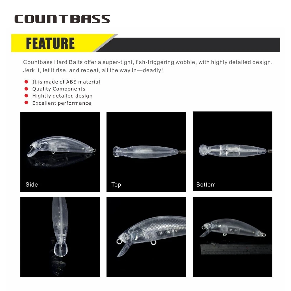 Wobblers flotantes sin pintar Countbass – Señuelos duros minnow - imagen 5