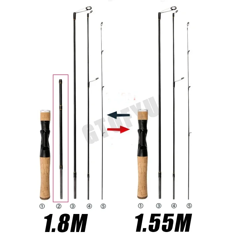 Canna de pescar de fundición giratoria UL, sistema Finesse de cebo pequeño, fibra de carbono, ultraligera, 4 piezas, 1,55-1,8 m, 1-8g, para caña de pescar de trucha - imagen 5