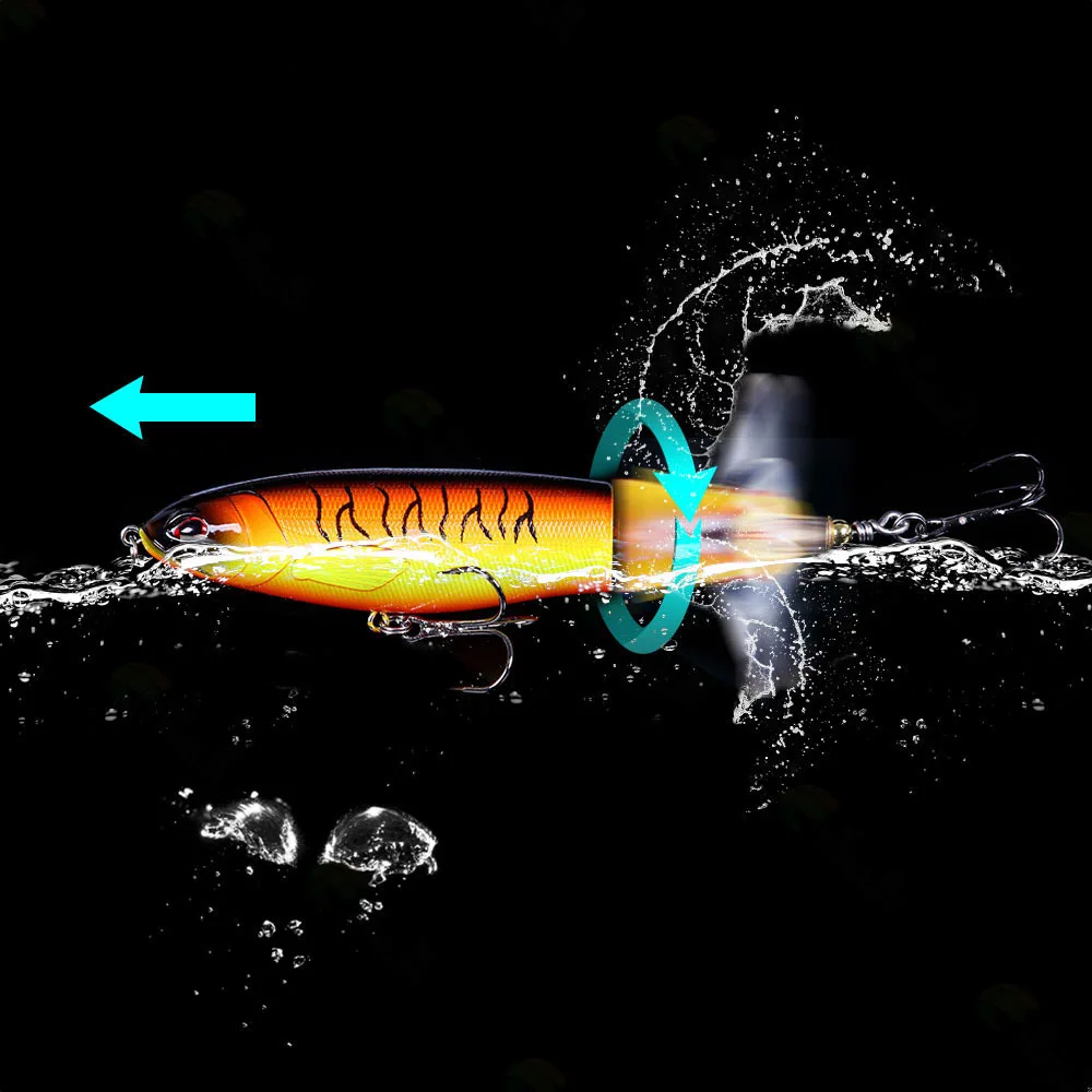 Señuelos de pesca Topwater de 11cm/14cm, cebos artificiales Whopper Popper, Plopper duro, cola giratoria suave, aparejos de pesca, cebo de pesca - imagen 3