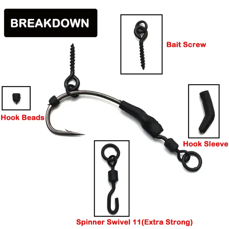 Plataforma lista para pesca de carpa, Ronnie Spinner, lista con gancho, cuentas, cebo giratorio, gancho de tornillo, 4/6/8, accesorios recubiertos PTEF, 3 uds. - imagen 3