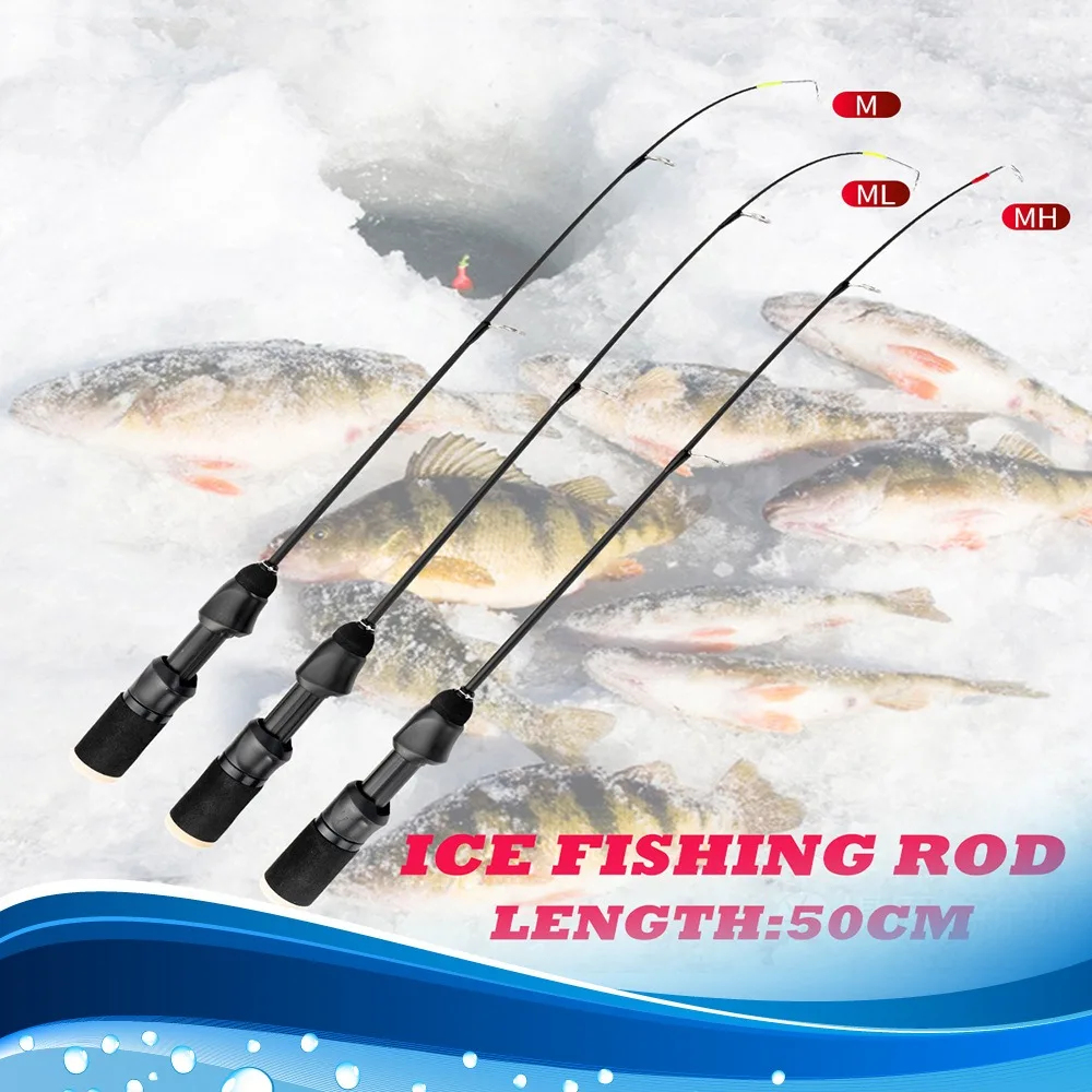 Cañas de pescar en hielo retráctiles, pluma giratoria de carbono para pesca en hielo, juego de cañas de pescar en hielo de 50cm para invierno, 2024 - imagen 2