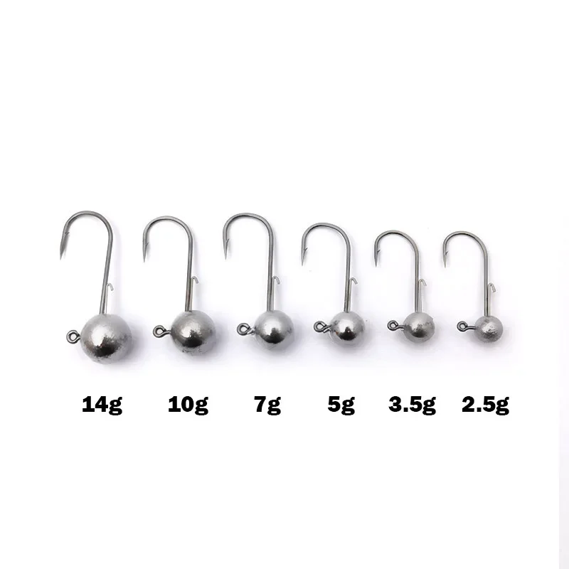 OUTKIT, 5 uds., anzuelo de cabeza NED, 2,5-14g, anzuelo de cabeza de plantilla de bola redonda, anzuelos secundarios de vástago largo sin malezas para pesca de gusanos blandos - imagen 2