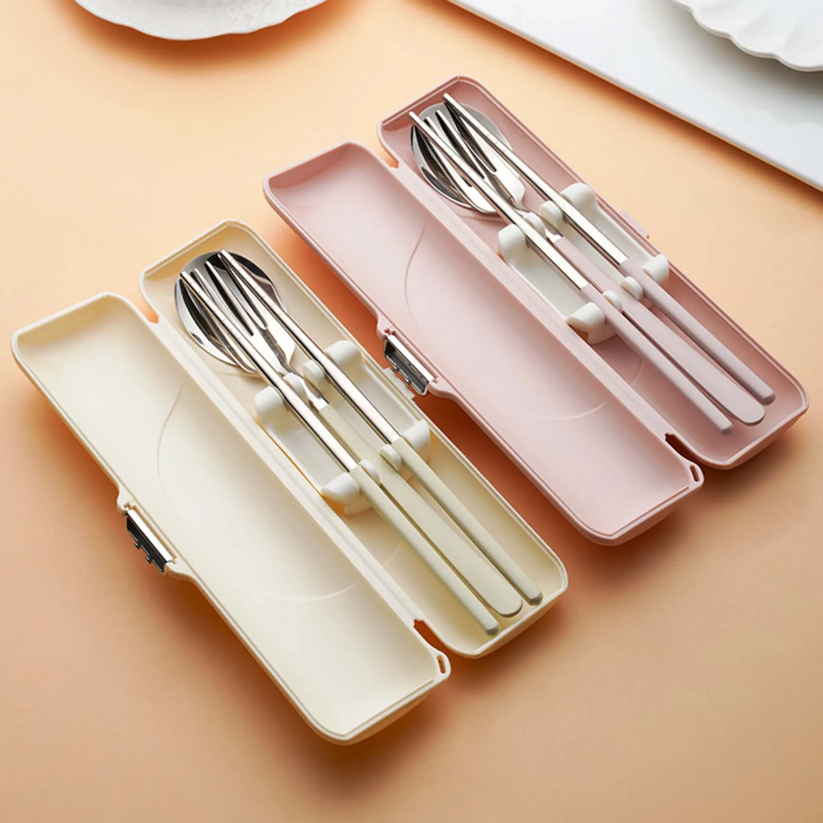 Utensilios portátiles para exteriores, palillos y cuchara con diseño de lazo encantador, juego de cubiertos portátiles de 3 piezas para viaje, Picnic, fiambrera - imagen 2