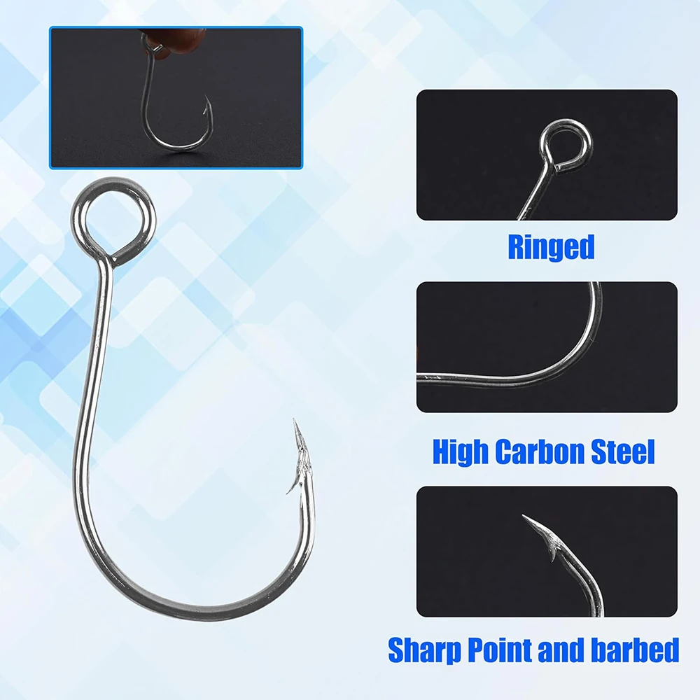 80 Uds. Anzuelos de pesca de un solo ojo grande en línea, anzuelos de ojo grande con anillos divididos para lubina, salmón, Spinner, tapones para cebo, plantillas, señuelo - imagen 3