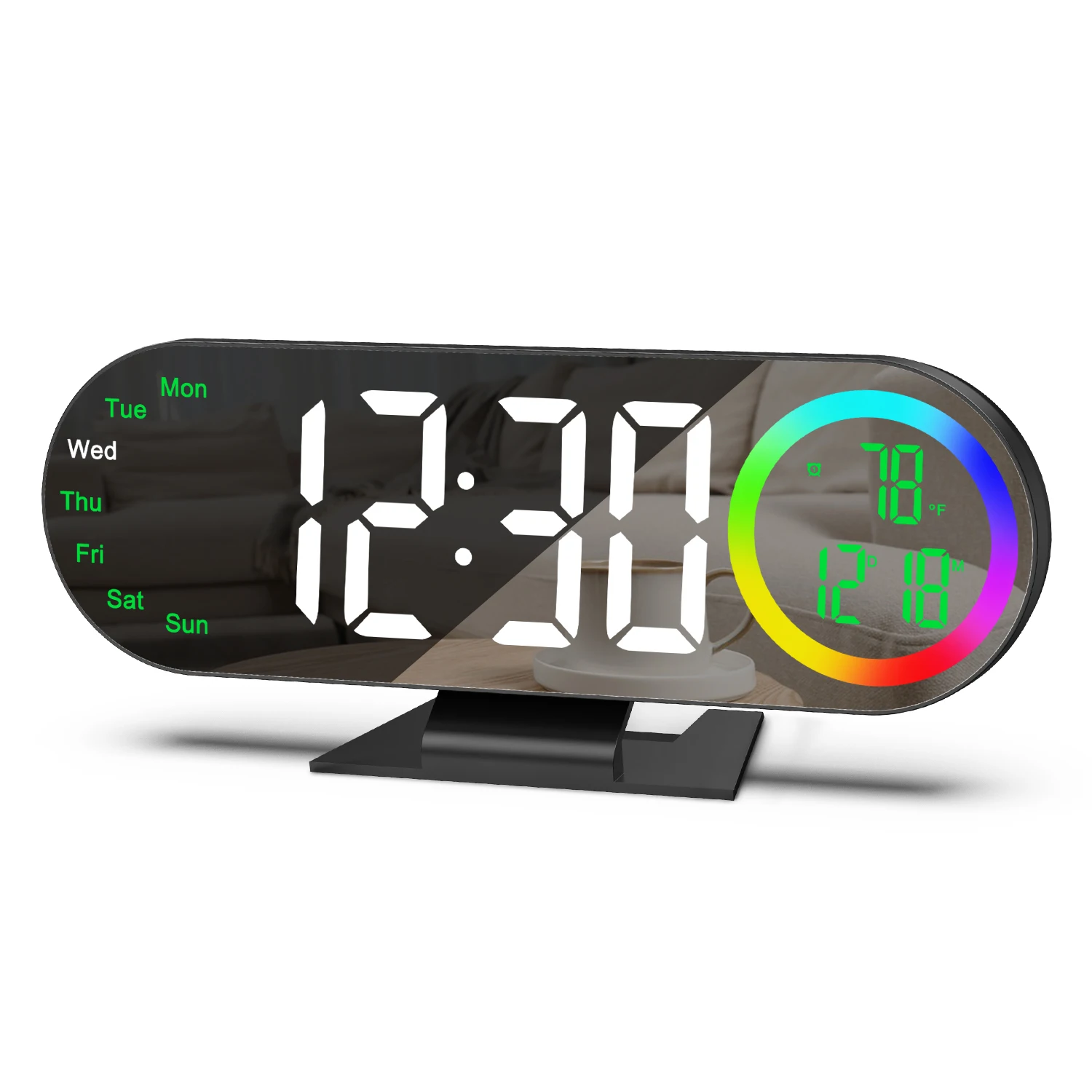 Reloj de espejo LED ORIA con alarma, luz RGB y temperatura para hogar