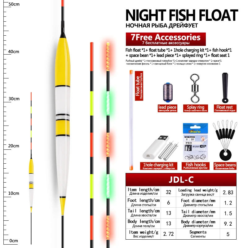 Flotador luminoso balsa recargable con batería LED para pesca - imagen 4